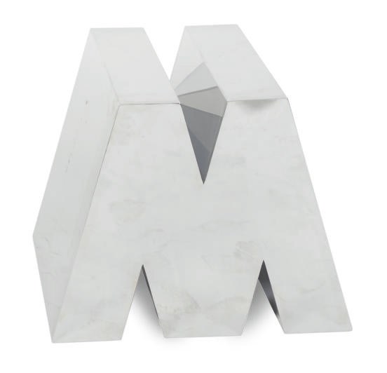 A CHROMED METAL 'M' FORM SIDE TABLE,