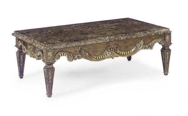 A GILTWOOD AND MARBLE TOP LOW TABLE,