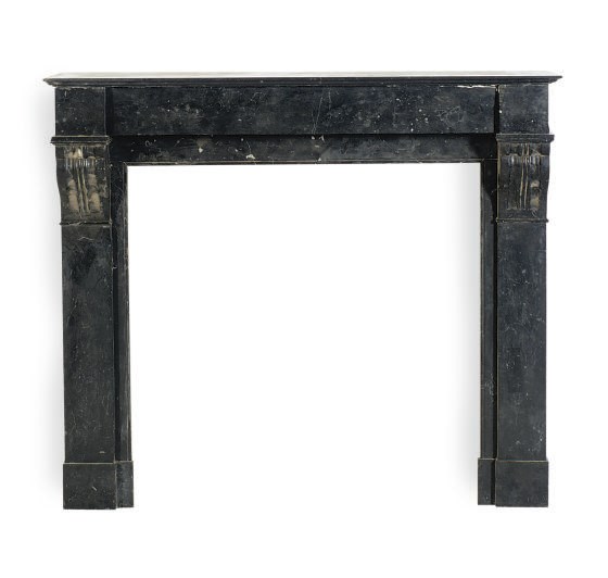 A FRENCH SLATE FIREPLACE SURROUND,