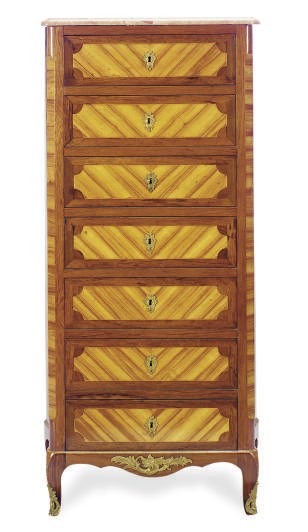 A LATE LOUIS XV TULIPWOOD AND AMARANTH SEMAINIER,