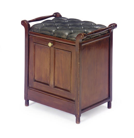 AN ENGLISH MAHOGANY AND LEATHER BUTLER'S STOOL,