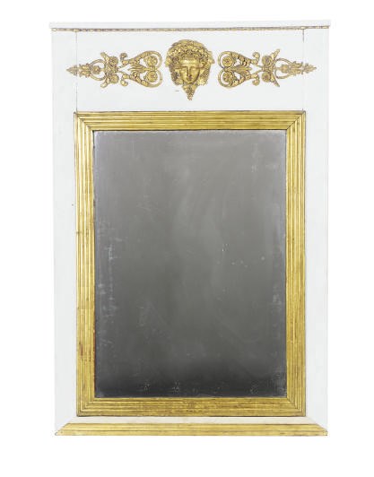 AN EMPIRE PAINTED AND PARCEL-GILT MIRROR,