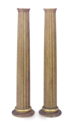 A PAIR OF PAINTED AND PARCEL-GILT PEDESTALS,