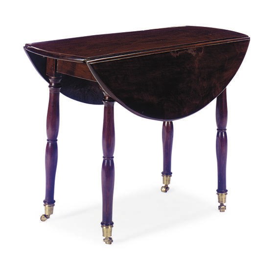 A FRENCH MAHOGANY DROP-LEAF DINING TABLE,