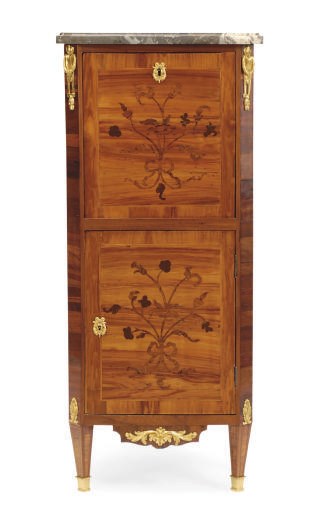 A LOUIS XVI GILT-BRONZE MOUNTED TULIPWOOD, MAHOGANY AND BOIS DE BOUT MARQUETRY SECRETAIRE A ABBATANT,
