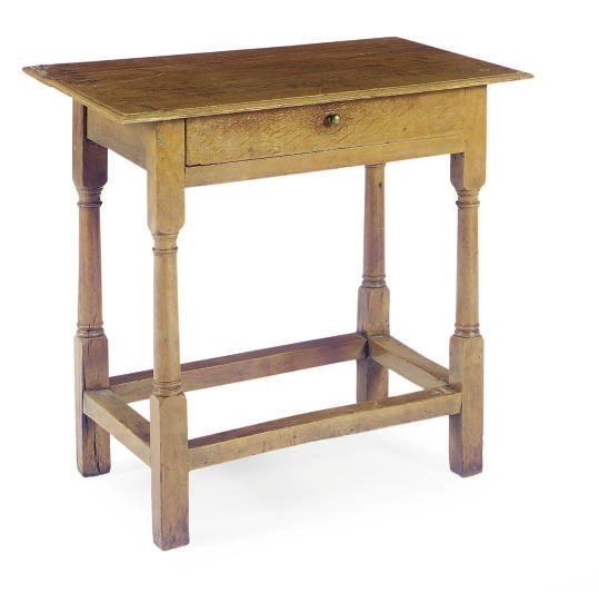 A FRENCH OAK AND BEECHWOOD SIDE TABLE,