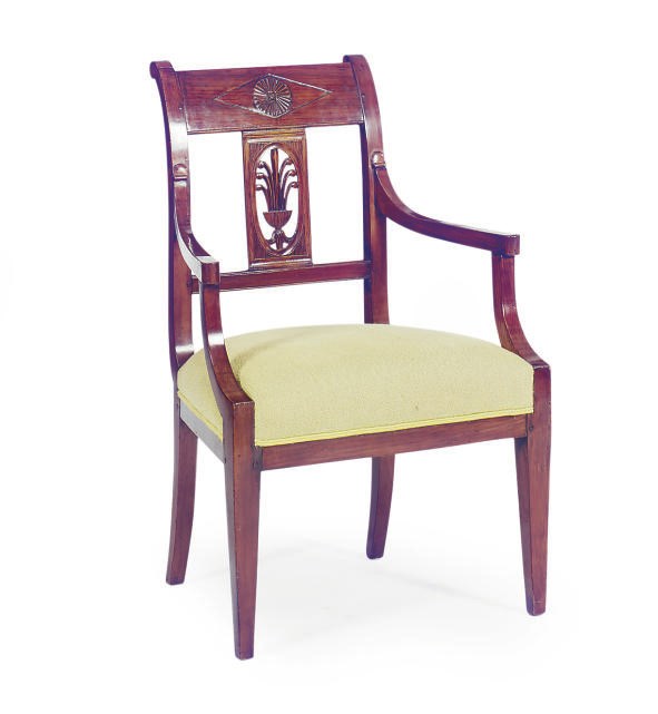 A RESTAURATION MAHOGANY FAUTEUIL,
