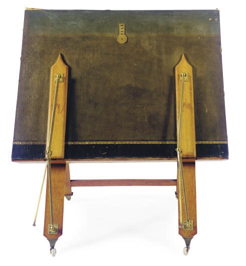 A VICTORIAN WALNUT, GILT-METAL AND LEATHER PORTFOLIO STAND,