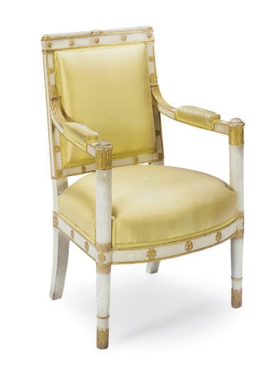 AN EMPIRE PAINTED AND PARCEL-GILT FAUTEUIL,