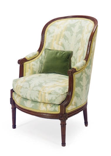 A LOUIS XVI FRUITWOOD AND UPHOLSTERED BERGERE,
