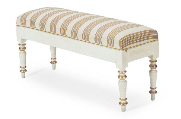 A LOUIS XVI PAINTED AND PARCEL-GILT BENCH,