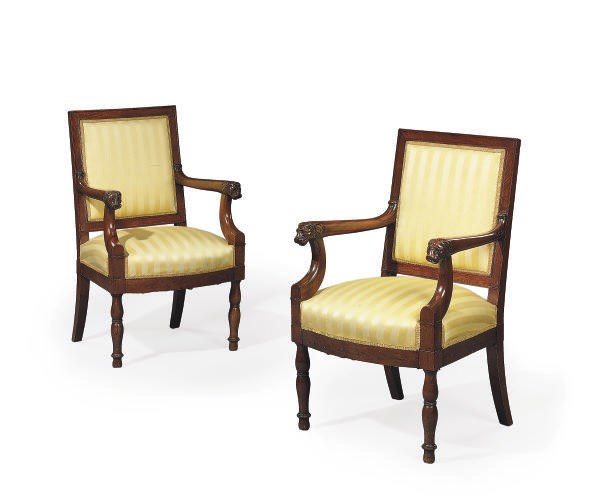 A PAIR OF EMPIRE MAHOGANY FAUTEUILS,
