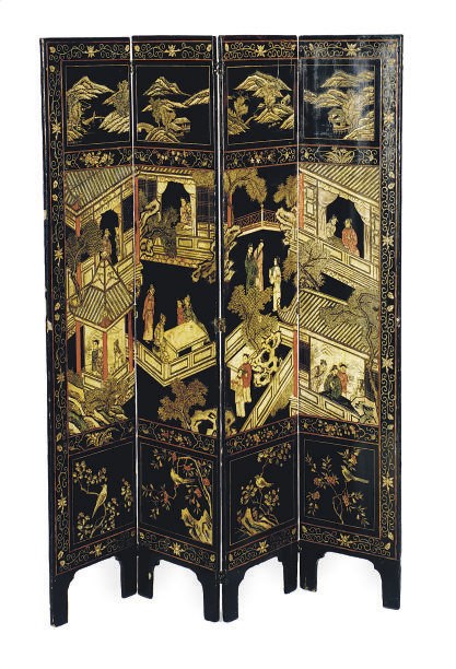 A PAIR OF CHINESE EXPORT COROMANDEL LACQUER FOUR-PANEL SCREENS,