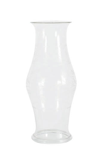 AN ETCHED GLASS HURRICANE SHADE,