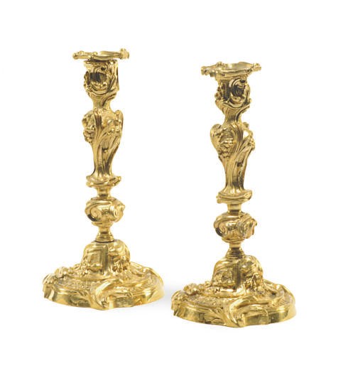 A PAIR OF FRENCH GILT-BRONZE CANDLESTICKS,