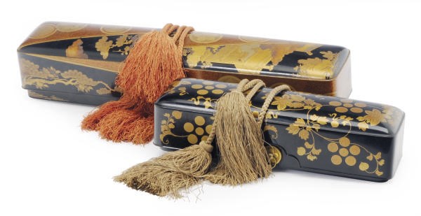 TWO JAPANESE LACQUER SCROLL BOXES,