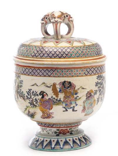 A JAPANESE SATSUMA JAR AND COVER,