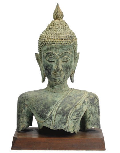 A THAI BRONZE BUST OF BUDDHA,