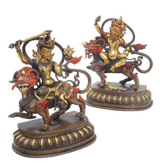 A PAIR OF SINO-TIBETAN FIGURE GROUPS OF WRATHFUL DEITIES,