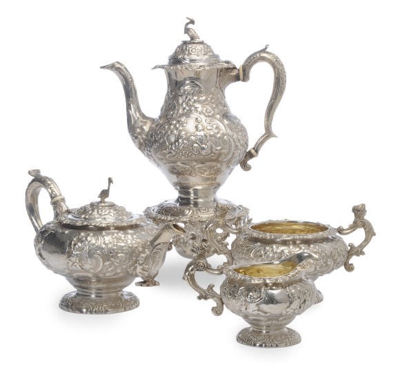 A GEORGE IV SILVER FOUR PIECE TEA SERVICE,**