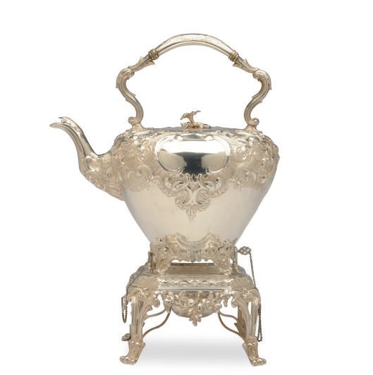 A SCOTTISH SILVER TEA KETTLE AND STAND,**
