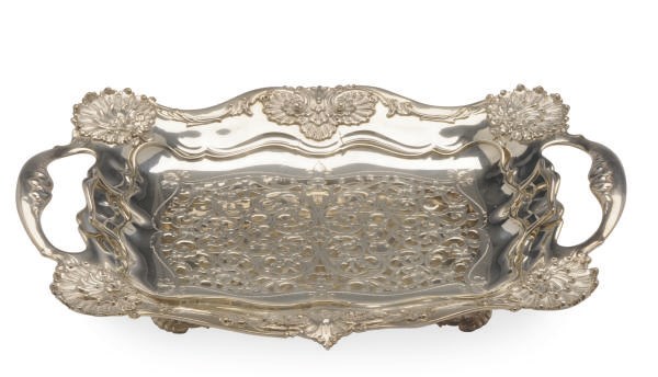 AN AMERICAN SILVER ASPARAGUS DISH AND LINER,