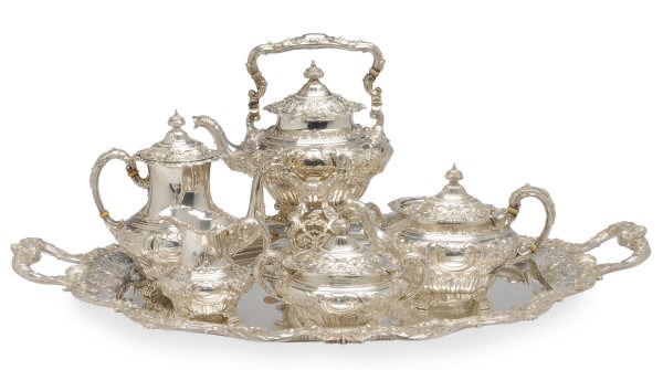 AN AMERICAN SILVER SIX-PIECE TEA SERVICE,**
