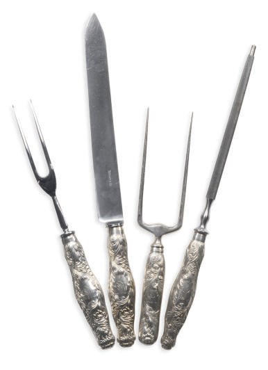 AN AMERICAN SILVER FOUR-PIECE CARVING SET IN THE 'CHRYSANTHEMUM' PATTERN,