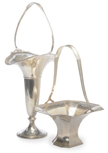 TWO AMERICAN SILVER BRIDAL BASKETS,