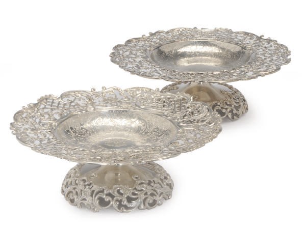 A PAIR OF AMERICAN SILVER RETICULATED COMPOTES,