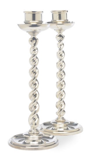 A PAIR OF ITALIAN SILVER COLUMNAR CANDLESTICKS,