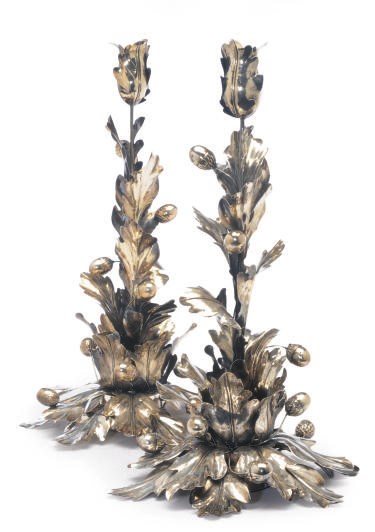 A PAIR OF ITALIAN SILVER TULIP-FORM CANDLESTICKS,
