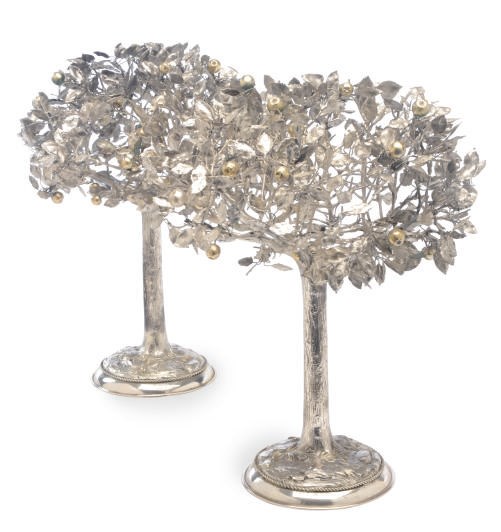 A PAIR OF GERMAN SILVER TREES,
