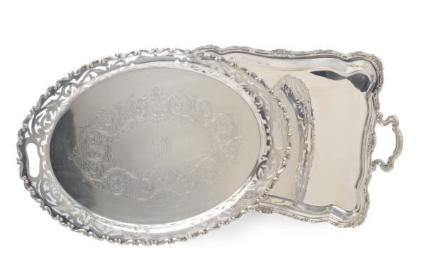 TWO AMERICAN SILVER TWO-HANDLED TEA TRAYS,