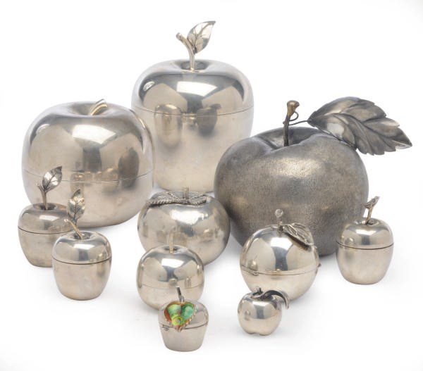 A GROUP OF NINE SILVER APPLE-FORM TABLE ARTICLES,
