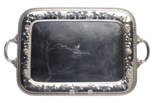 AN AMERICAN SILVER TWO-HANDLED TEA TRAY,