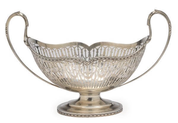A GEORGE V SILVER TWO-HANDLED CENTERPIECE BASKET,