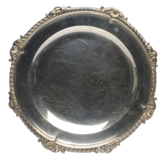 A FRENCH SILVER OCTAGONAL SERVING DISH,