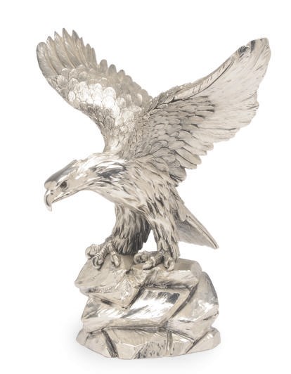 AN ITALIAN SILVER MODEL OF AN EAGLE,