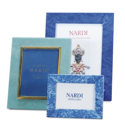 A JADEITE PICTURE FRAME AND TWO LAPIS LAZULI-VENEERED FRAMES,