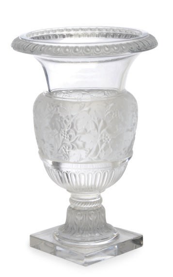 A FRENCH MOLDED GLASS CAMPANA-FORM VASE,