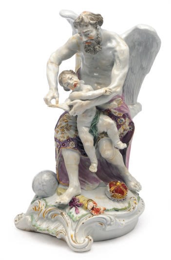 AN ENGLISH PORCELAIN MODEL OF FATHER TIME CLIPPING CUPID'S WING,