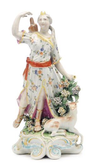 AN ENGLISH PORCELAIN MODEL OF 'DIANA' THE HUNTRESS,