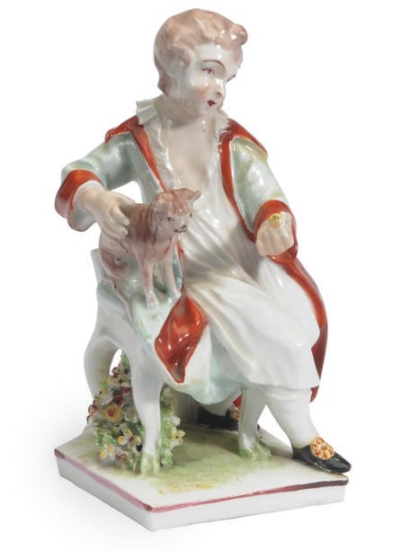 AN ENGLISH PORCELAIN FIGURE GROUP OF YOUTH WITH A CAT,