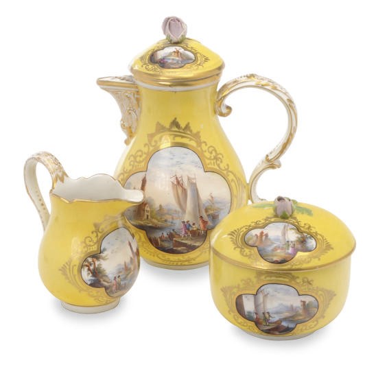 A GERMAN OUTSIDE DECORATED YELLOW-GROUND PART COFFEE SERVICE,