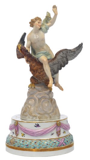 A GERMAN PORCELAIN MODEL OF GANYMEADE AND THE EAGLE,