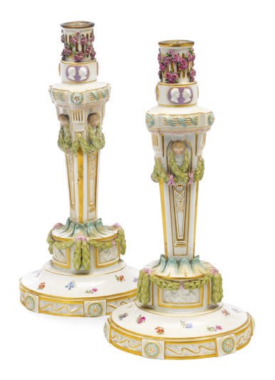 A PAIR OF GERMAN CANDLESTICKS,