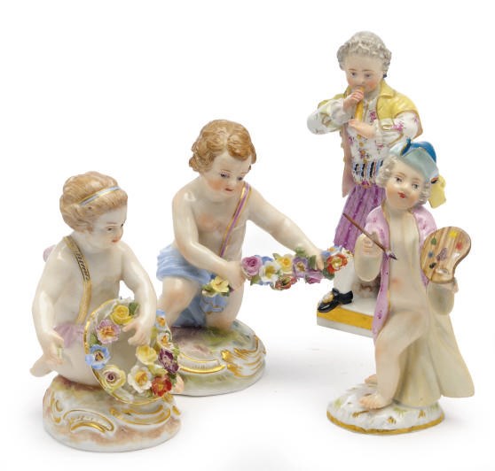 FOUR GERMAN PORCELAIN FIGURES,