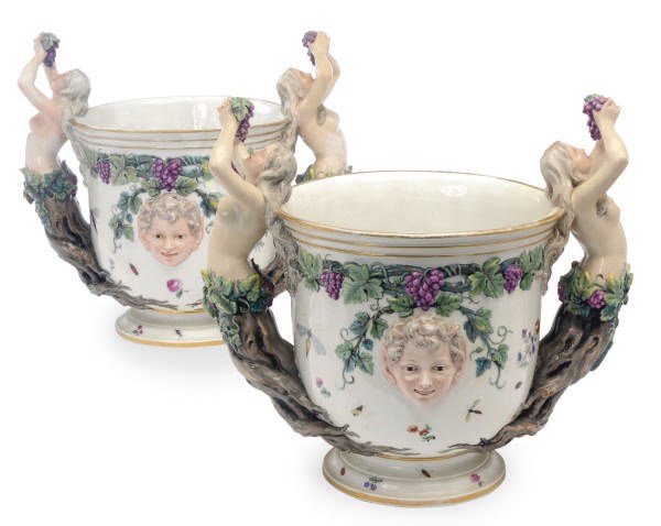 A PAIR OF GERMAN PORCELAIN BOTTLE COOLERS,