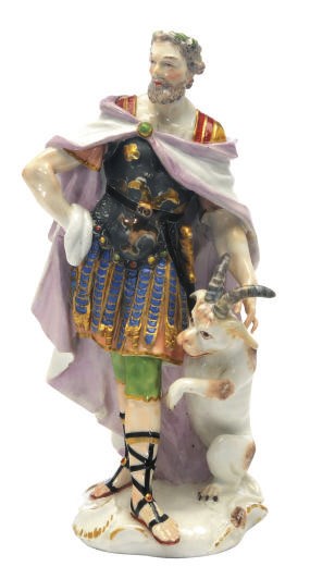 A CONTINENTAL PORCELAIN FIGURE GROUP OF A ROMAN SOLDIER AND A GOAT,